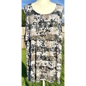 CROFT & BARROW Tiered Floral Sleeveless Top Sz 3X Black White Gray Beige Career
